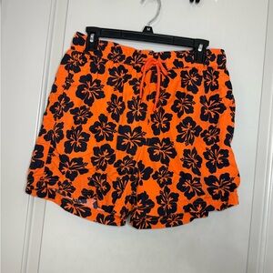 Forever 21 Orange and Black Floral Swim Trunks
